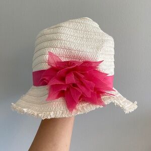 Girl's pink flower straw hat